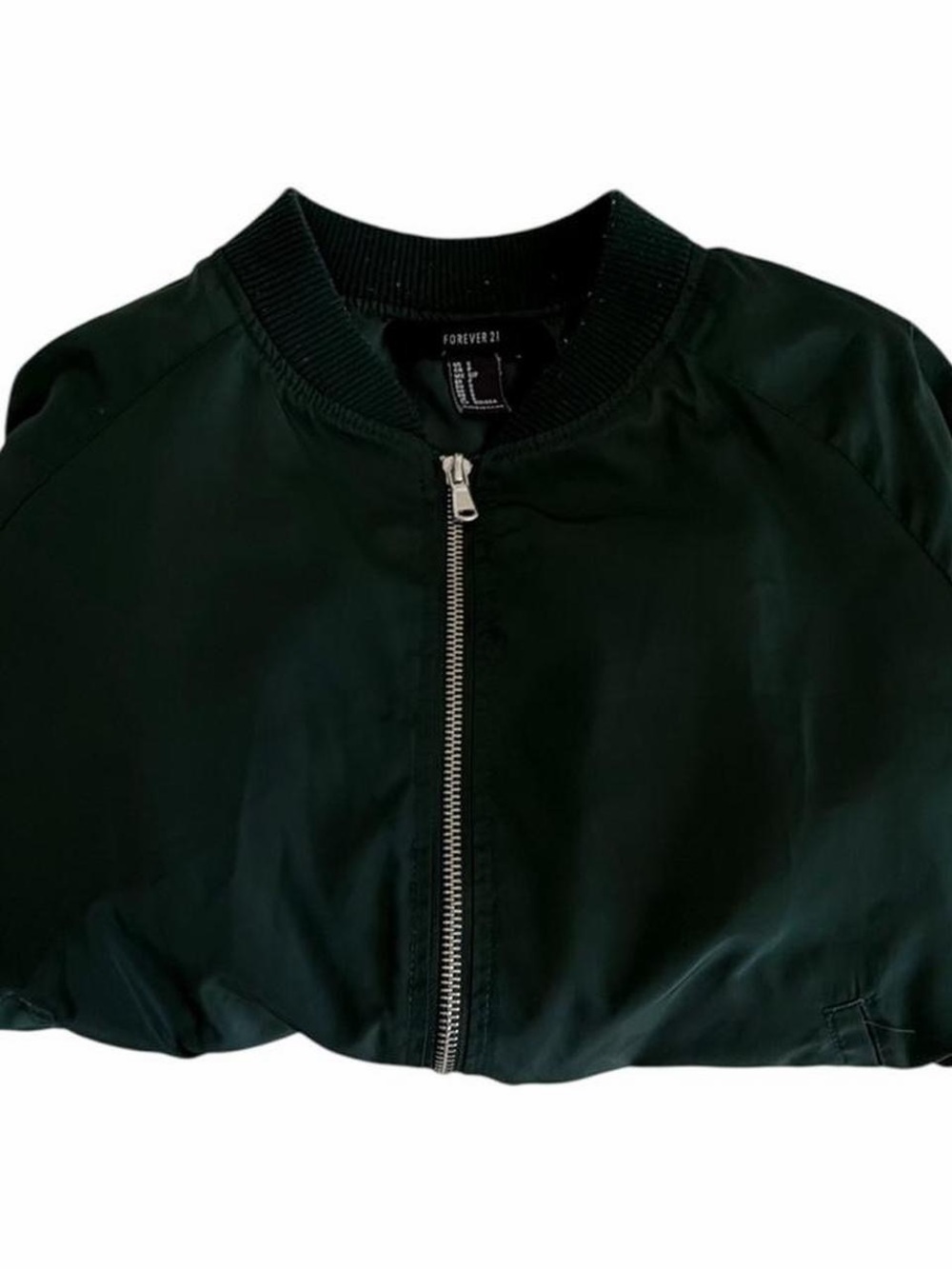 Forever 21 Dark Green Bomber Jacket Size Small Lightweight Zip Up - Picture 8 of 8